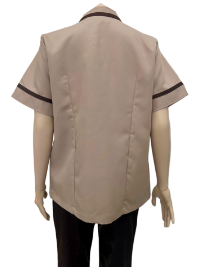 เสื้อพ่อบ้านคอจีน น้ำตาล แต่งน้ำตาลเข้ม IN STOCK