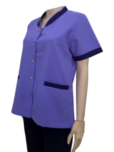 เสื้อแม่บ้านสีม่วง คอวี แต่งม่วง IN STOCK
