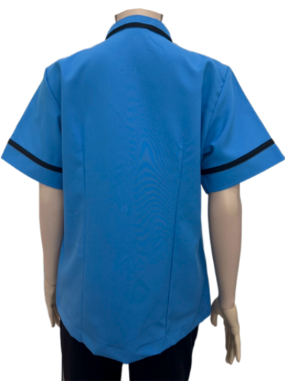เสื้อแม่บ้านคอจีน สีฟ้าเข้ม แต่งดำ IN STOCK