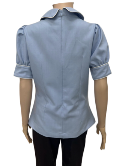 เสื้อแม่บ้าน คอบัว สีฟ้า กุ๊นขาว IN STOCK