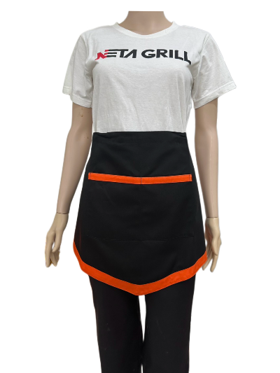 ผ้ากันเปื้อนครึ่งตัวสั้น สีดำแถบส้ม  IN STOCK ผ้ากันเปื้อนครึ่งตัวสั้น สีดำแถบส้ม  IN STOCK