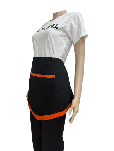 ผ้ากันเปื้อนครึ่งตัวสั้น สีดำแถบส้ม  IN STOCK ผ้ากันเปื้อนครึ่งตัวสั้น สีดำแถบส้ม  IN STOCK