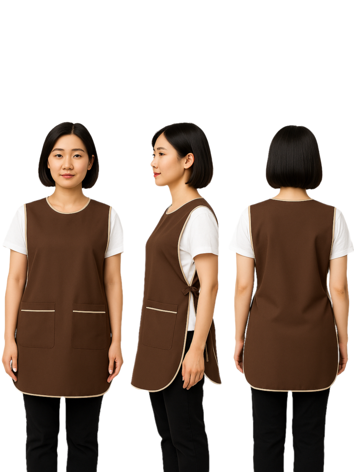 ผ้ากันเปื้อนแบบเอี๊ยม สีน้ำตาล กุ๊นครีม IN STOCK ผ้ากันเปื้อนแบบเอี๊ยม สีน้ำตาล กุ๊นครีม IN STOCK