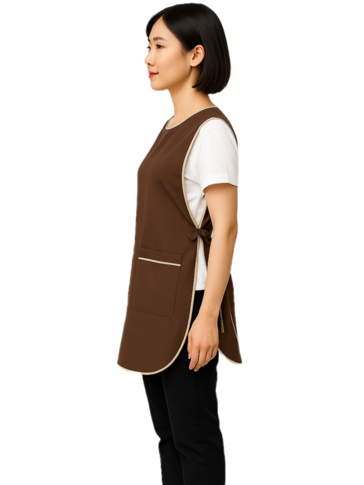 ผ้ากันเปื้อนแบบเอี๊ยม สีน้ำตาล กุ๊นครีม IN STOCK ผ้ากันเปื้อนแบบเอี๊ยม สีน้ำตาล กุ๊นครีม IN STOCK