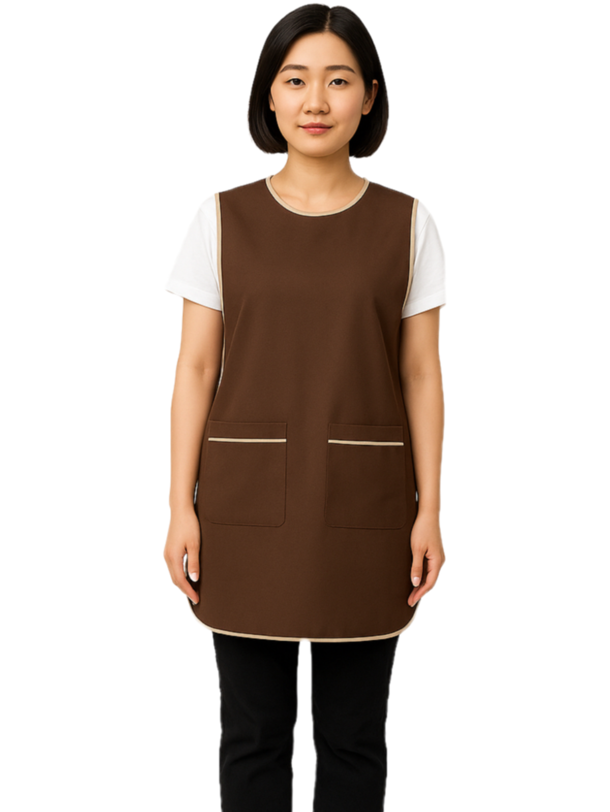 ผ้ากันเปื้อนแบบเอี๊ยม สีน้ำตาล กุ๊นครีม IN STOCK ผ้ากันเปื้อนแบบเอี๊ยม สีน้ำตาล กุ๊นครีม IN STOCK