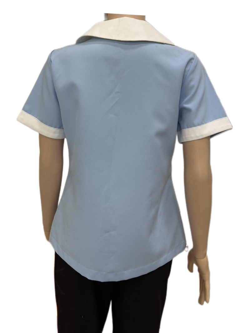 เสื้อแม่บ้านคอบัว สีฟ้า ปกขาว เสื้อแม่บ้านคอบัว สีฟ้า ปกขาว