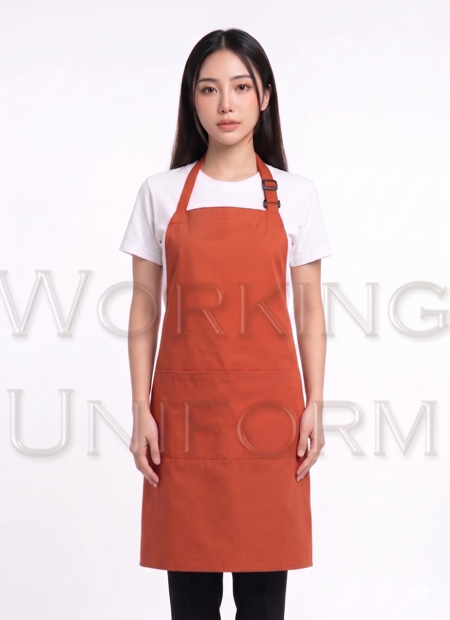 ผ้ากันเปื้อนเต็มตัว สีส้ม ใส่ห่วงปรับสาย IN STOCK