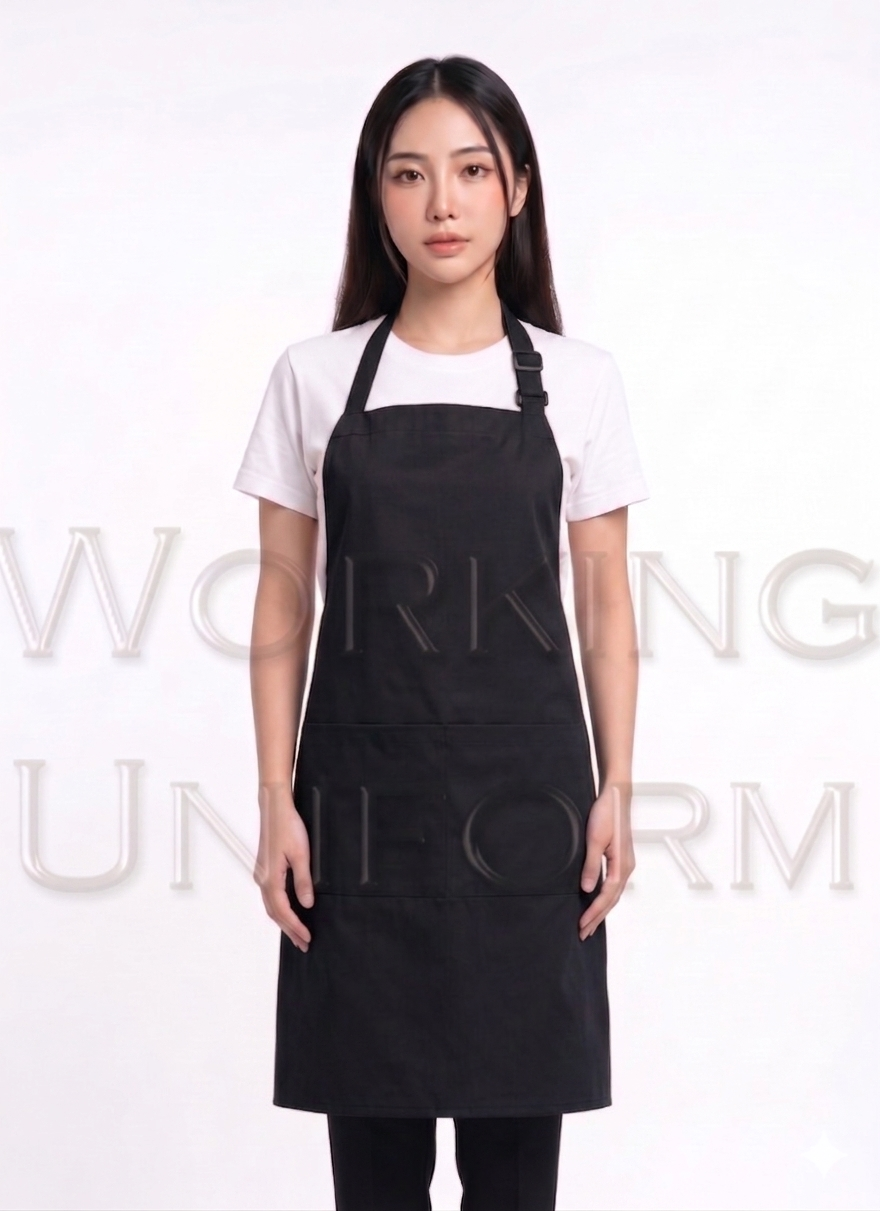 ผ้ากันเปื้อนเต็มตัว สีดำ มีตัวปรับสายคล้องคอ IN STOCK