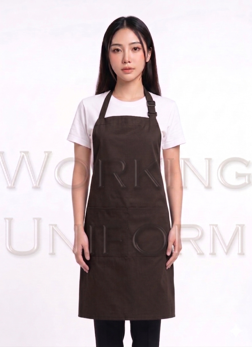 ผ้ากันเปื้อนเต็มตัว สีน้ำตาล ใส่ห่วงปรับขนาดสาย IN STOCK