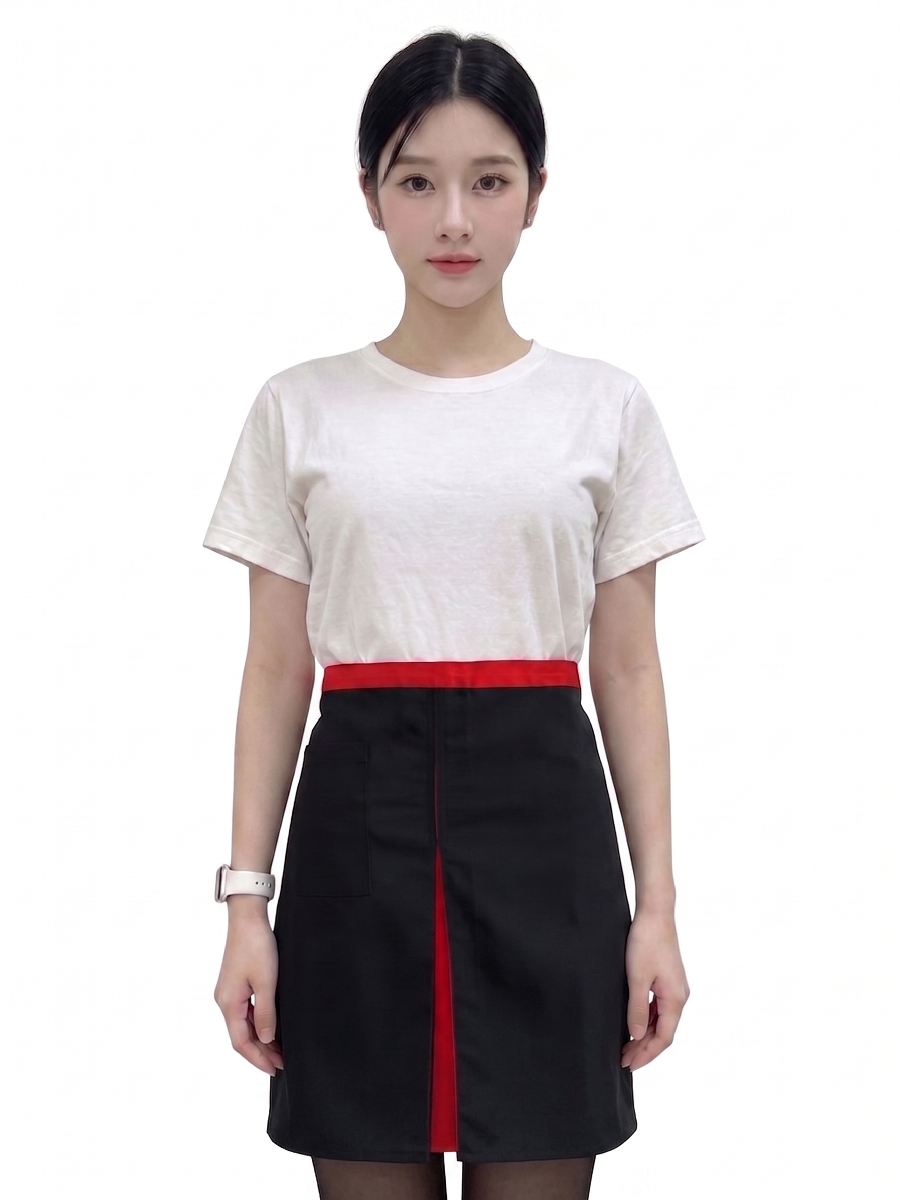 ผ้ากันเปื้อนครึ่งตัวสั้น สีดำ คลิปแดง IN STOCK