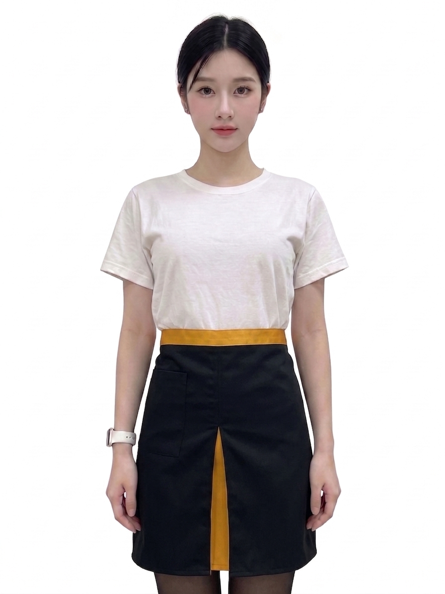 ผ้ากันเปื้อนครึ่งตัวสั้น สีดำ คลิปเหลืองทอง IN STOCK