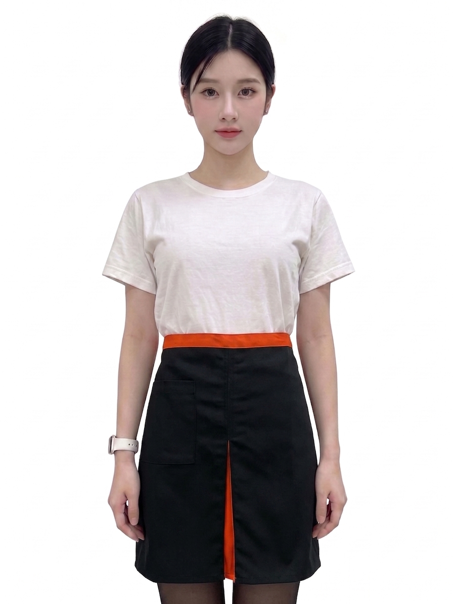 ผ้ากันเปื้อนครึ่งตัวสั้น สีดำ คลิปส้ม IN STOCK