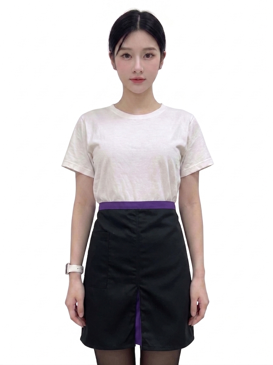 ผ้ากันเปื้อนครึ่งตัวสั้น สีดำ คลิปม่วง IN STOCK