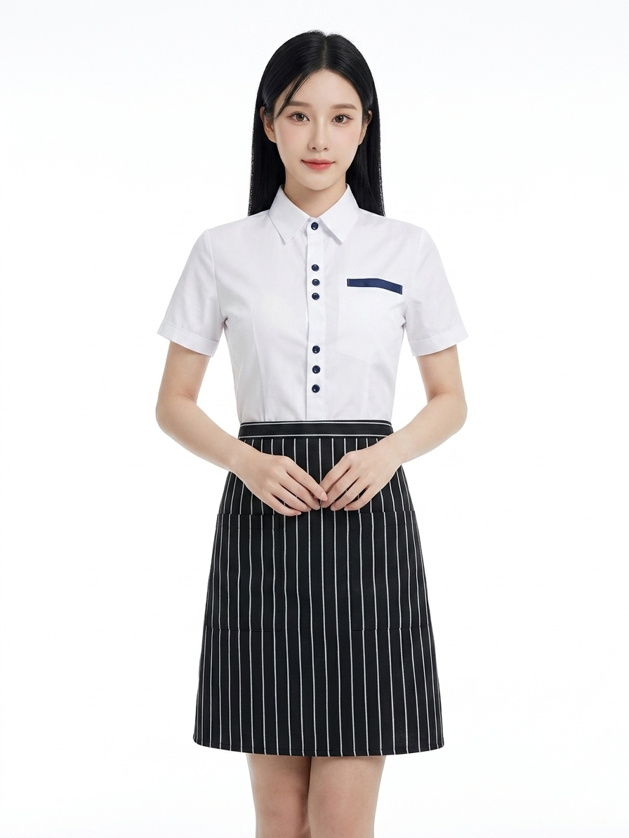 ผ้ากันเปื้อนครึ่งตัวสั้น ลายริ้วขาว-ดำ (ผ้าลาครัว) IN STOCK