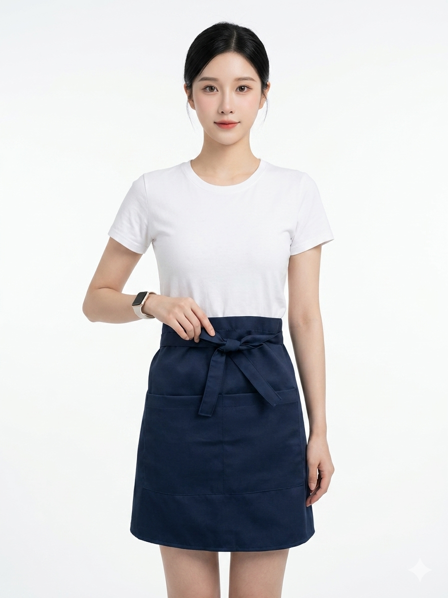 ผ้ากันเปื้อนครึ่งตัวสั้น สีกรมท่า กระเป๋ากลาง IN STOCK