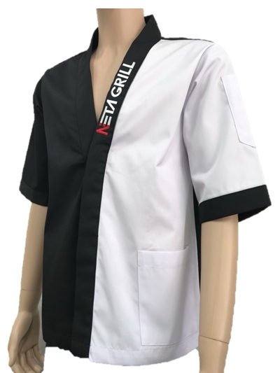 เสื้อกุ๊กญี่ปุ่น สีดำแถบขาว ติดกระดุมหน้า